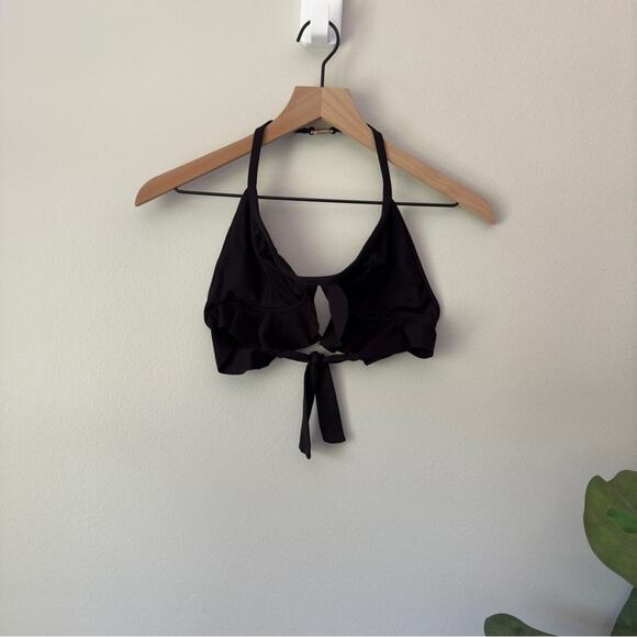 Vintage Ralph Lauren Bikini Swim Top Ruffle Halter Logo Back Gold Beach Pool EUC - Picture 11 of 11